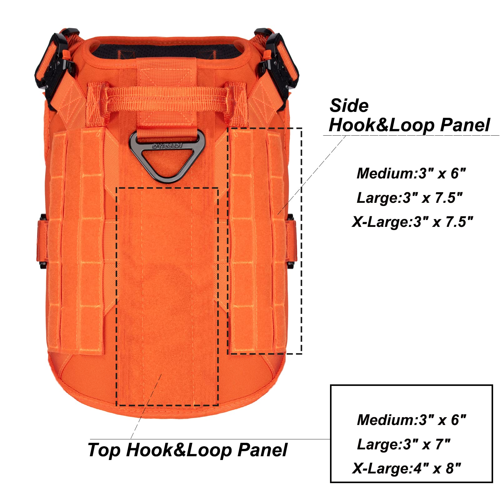 ICEFANG Tactical Dog Harness with 4X Metal Buckle,Dog MOLLE Vest with Handle,No Pulling Front Clip,Hook and Loop Panel for Dog Custom Patch (L (Neck:18"-24" ; Chest:28"-35"), Safety Orange)