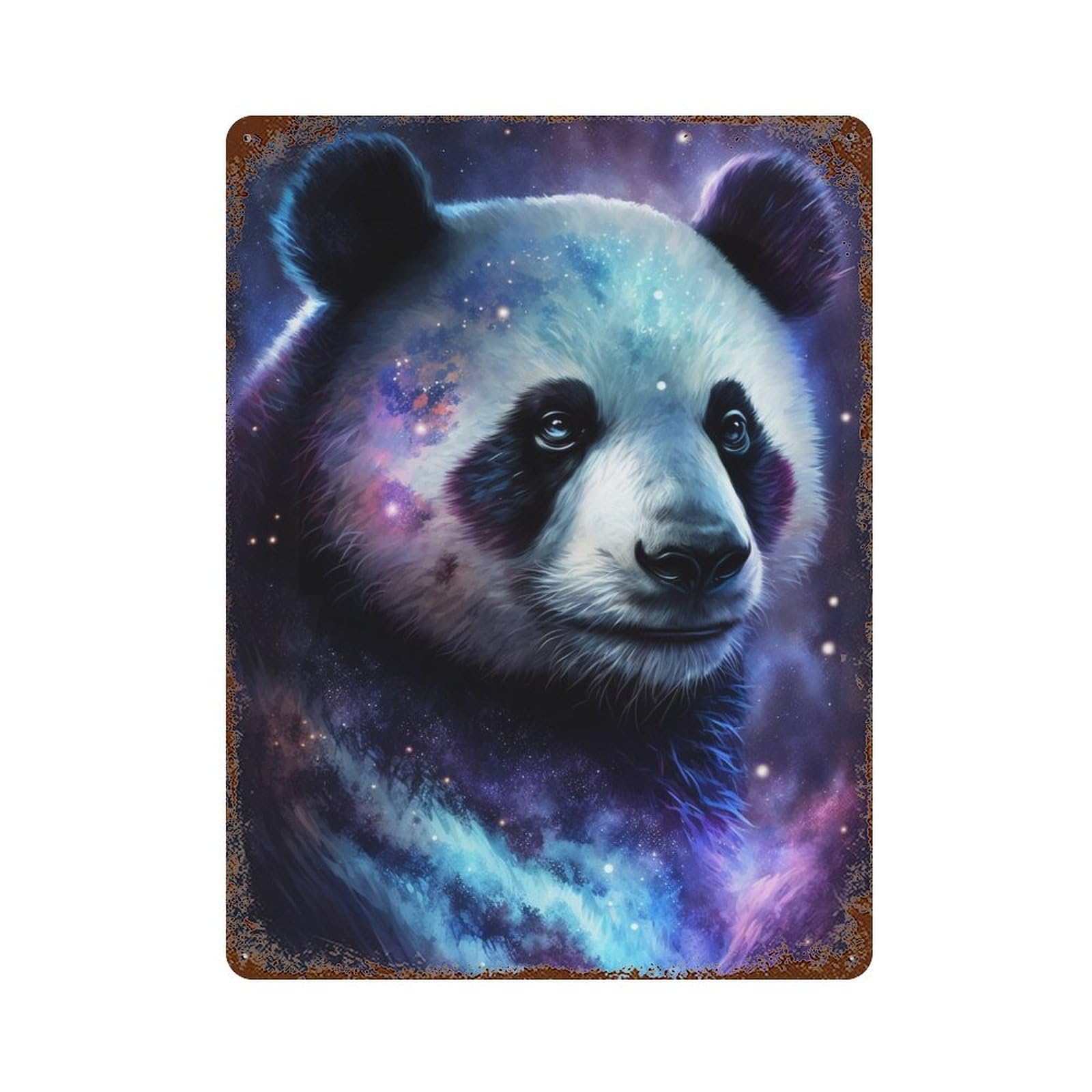 Garage Style Cosmic Panda Wall Art Rusty Metal Tin Sign 15.7"x11.8", Classic Wall Plaque for Bar And Workshop