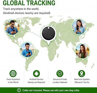 طوق GPS للكلاب،علامة ذكية لتتبع الحيوانات الأليفة (Android فقط)، مقاوم للماء ومتوافق مع Google Find My،بدون رسوم شهرية،حل تتبع متقدم طوق ذكي لسلامة الحيوانات الأليفة مثالي للكلاب الصغيرة والكبيرة