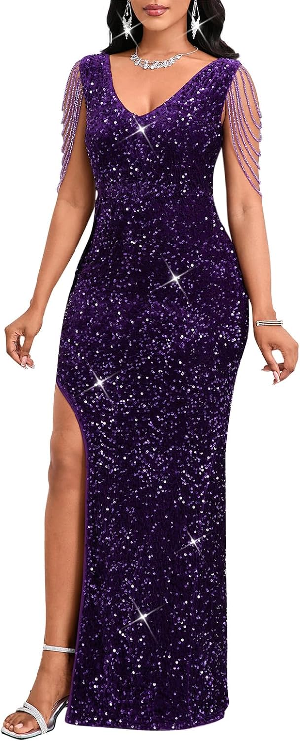 Cololura Sequin Mermaid Evening Maxi Dress  glamorous long gown