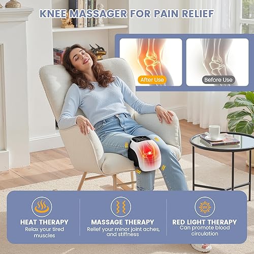 Miniatura 3 de Masajeador de rodilla, masajeador de rodilla inalámbrico con 3 niveles de calefacción, 3 modos de vibración, pantalla LED y correas ajustables,