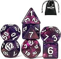 Vista 30 de Juego de dados DND de 7 dados poliédricos con una bolsa de dados de cuero, juego de dados D&D para juegos de mesa RPG (negro)