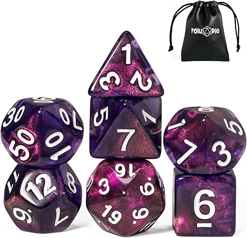Miniatura 30 de Juego de dados DND de 7 dados poliédricos con una bolsa de dados de cuero, juego de dados D&D para juegos de mesa RPG (negro)