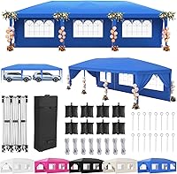 Vista 11 de Toldo desplegable blanco de 10 x 20 pies para fiestas al aire libre con 6 paredes laterales, tienda de campaña para fiesta de boda al aire libre