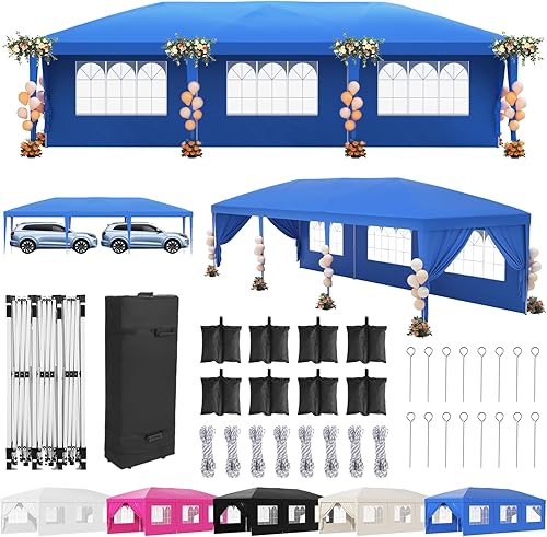 Miniatura 11 de Toldo desplegable blanco de 10 x 20 pies para fiestas al aire libre con 6 paredes laterales, tienda de campaña para fiesta de boda al aire libre