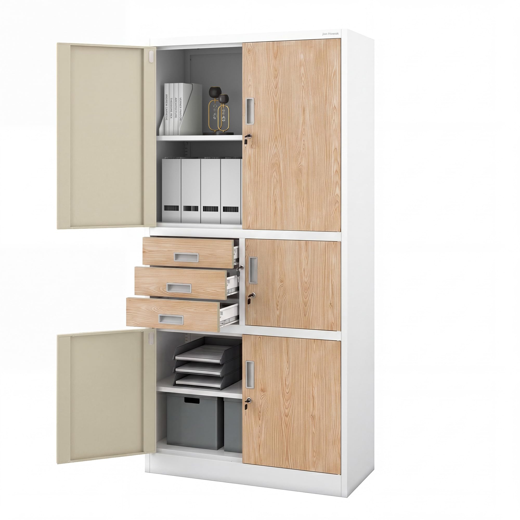 Jan Nowak Aktenschrank Metallschrank Büroschrank mit Tresor Zahlenschloss Schubladen abschließbar Stahlschrank Büro Ordnerschrank Lagerschrank für Aktenordner Dokumente 185 x 90 x 40 cm