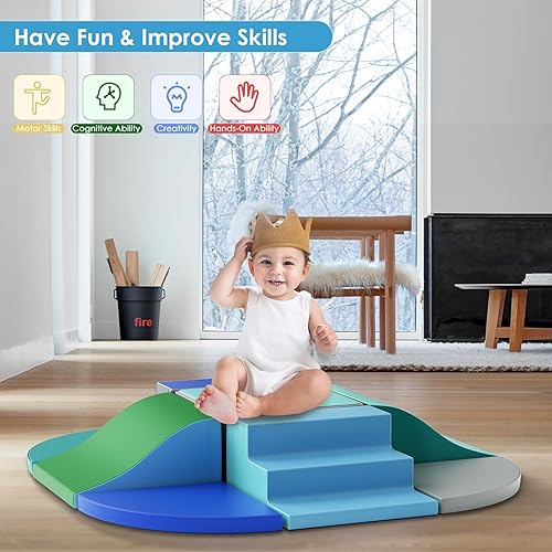 Miniatura 6 de Bloques de escalada de espuma para niños pequeños, 5 piezas de escalada suave para niños, juguetes de escalada para niños pequeños con tobogán