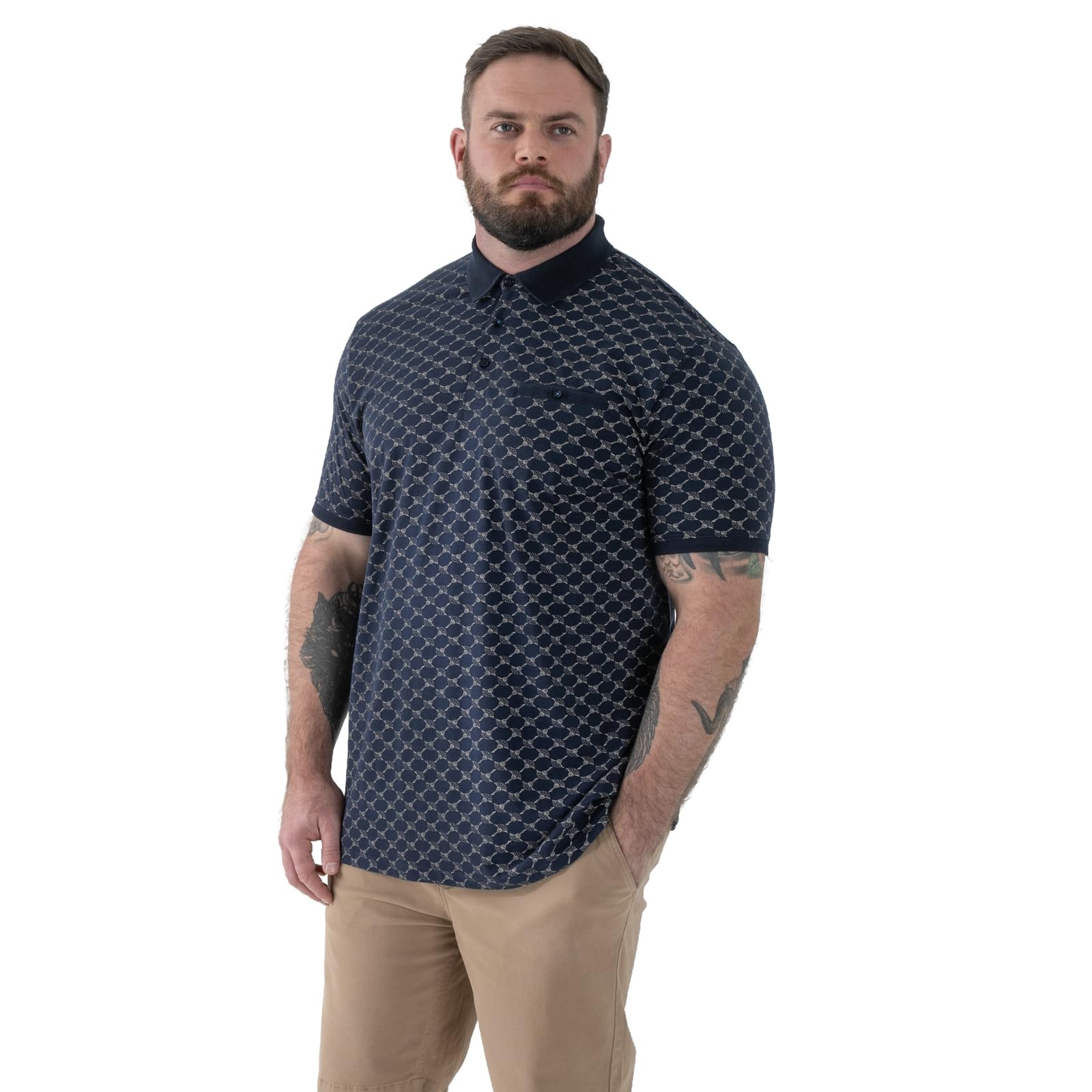 D555 Men's Navy Saunders Big & Tall Jacquard Short Sleeve Polo Shirt - 6XL
