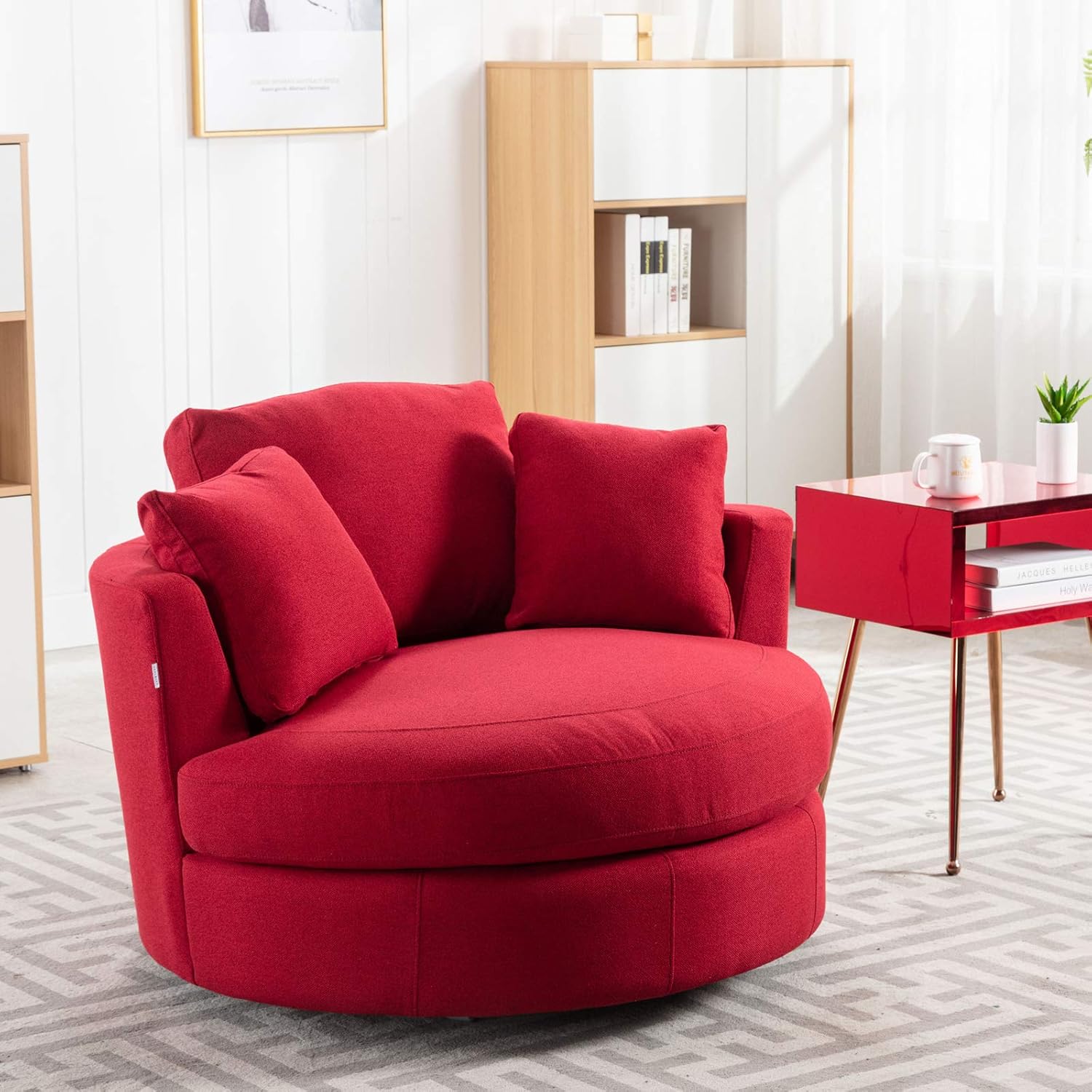 A round swivel barrel chair