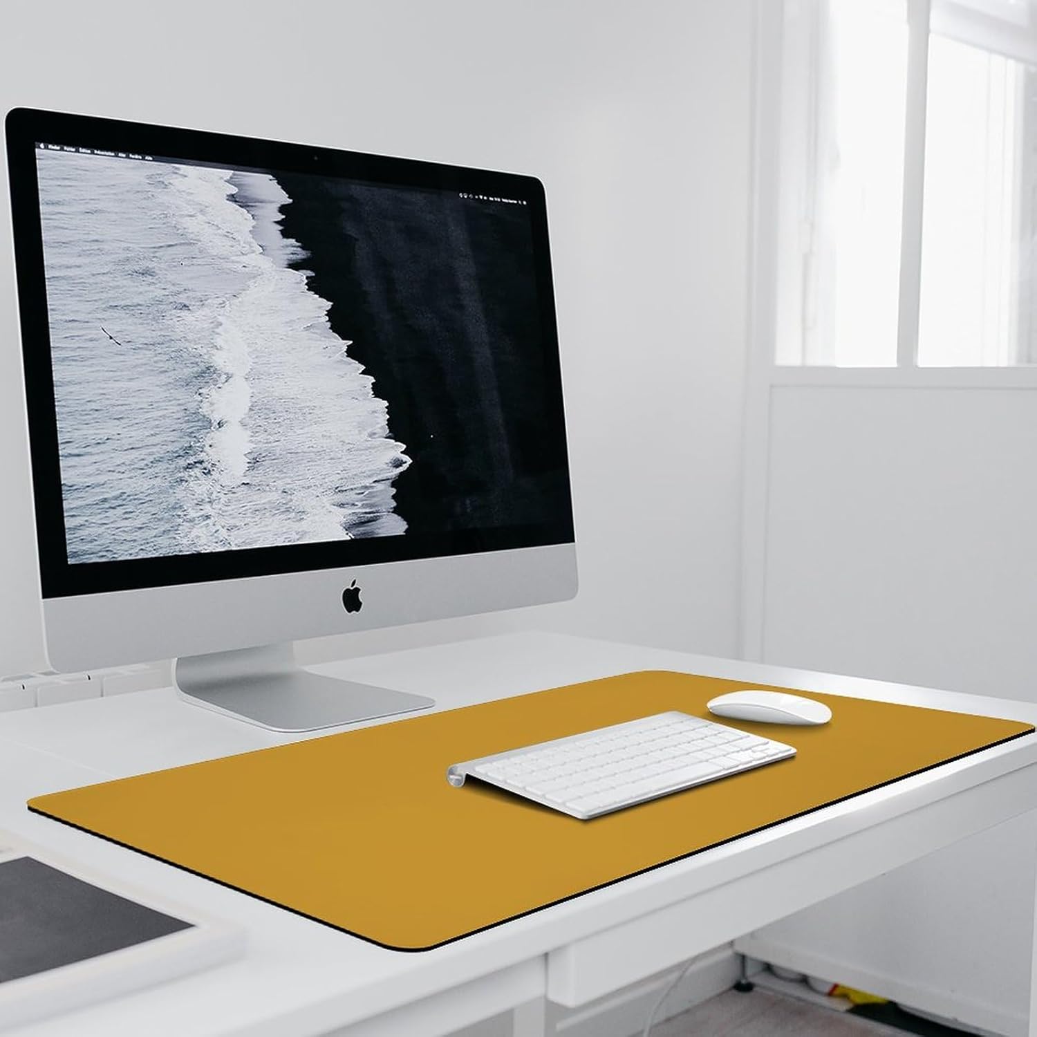 Gaming Mouse Pad Large, Light Brown Tan Solid Color Extended Mouse Mat with Stitched Edges for Keyboard/Laptop/Mouse/Desktop,16" x 36"