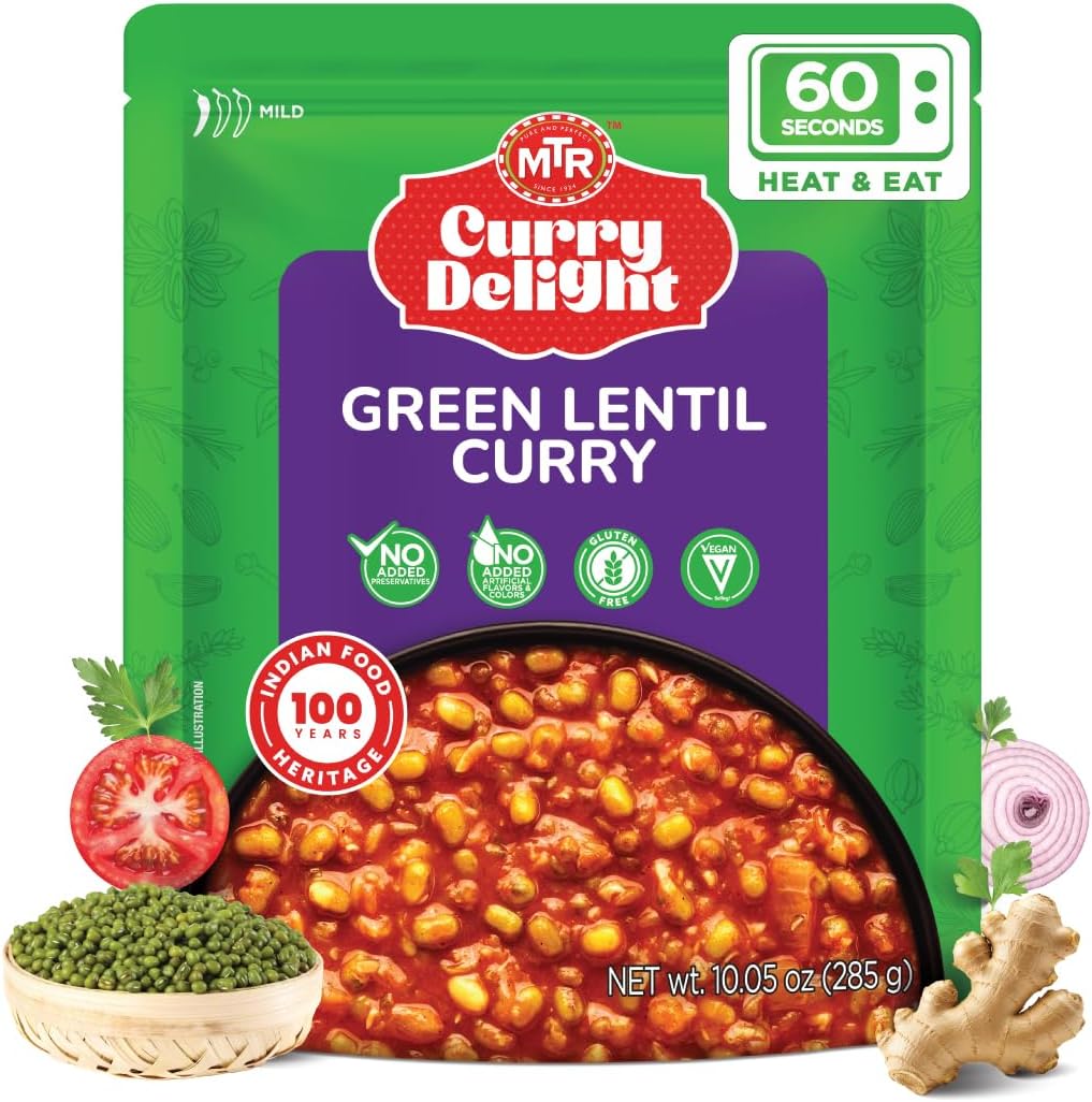 MTR Curry Delight - Authentic Indian Ready-to-Eat Curry - 100% Veg - No Added Preservatives - Serves 2-285g - Pack of 6 (Green Lentil)
