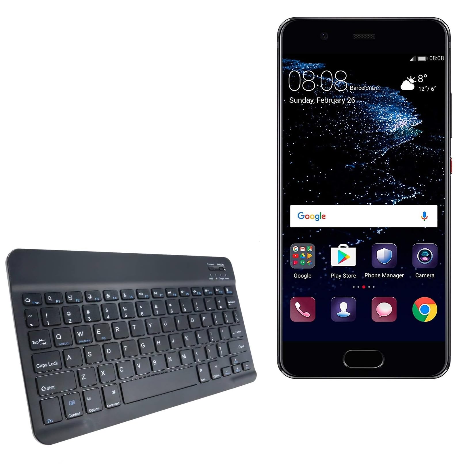 BoxWave Keyboard Compatible with Huawei P10 - SlimKeys Bluetooth Keyboard, Portable Thin with Chiclet-Style Keys - Jet Black