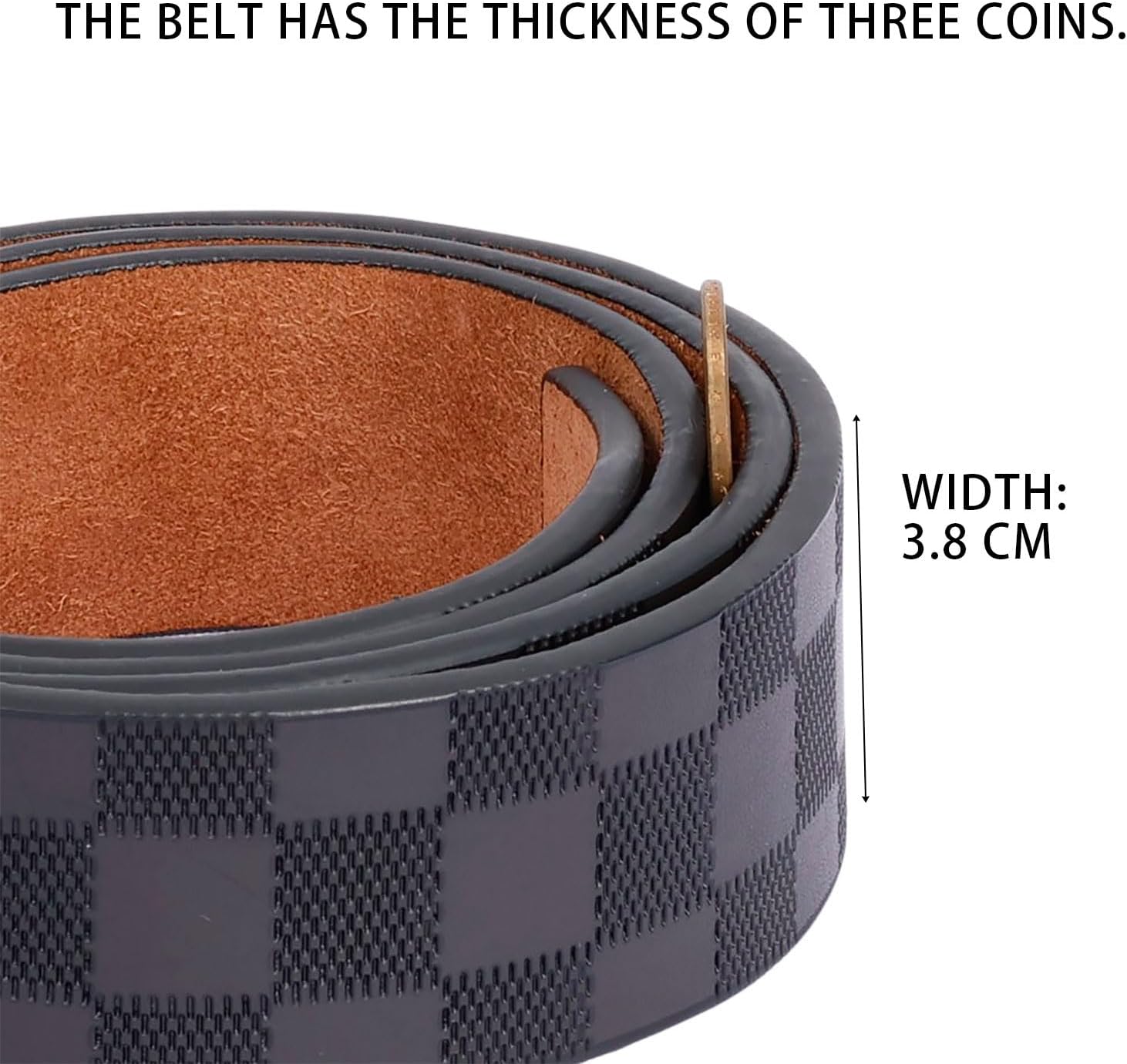 Men's 3.8cm Checkered Belt - Double Bonded Split Leather, Laser Alloy Buckle, No-St... - Image 3