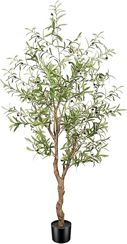 Miniatura 9 de Árbol de olivo artificial de 5 pies, árbol de seda de olivo falso en maceta con maceta, ramas de olivo natural y hojas realistas, árbol sintético