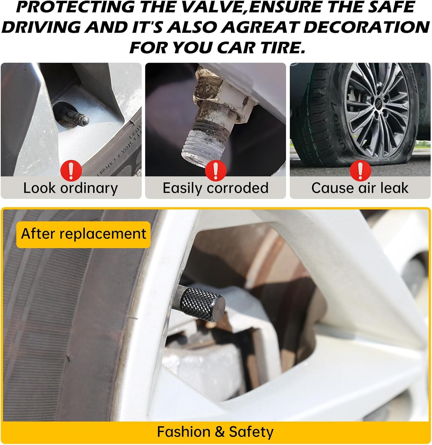 Tire Valve Stem Caps,4 pcs Universal Anodized Aluminum Tire Valve Caps with O-Ring Seal for Leak-proofing,Corrosion-Resistant, Dustproof,Durable.Fits for Car,SUV,Trucks,Motorcycle,Bike - Image 3