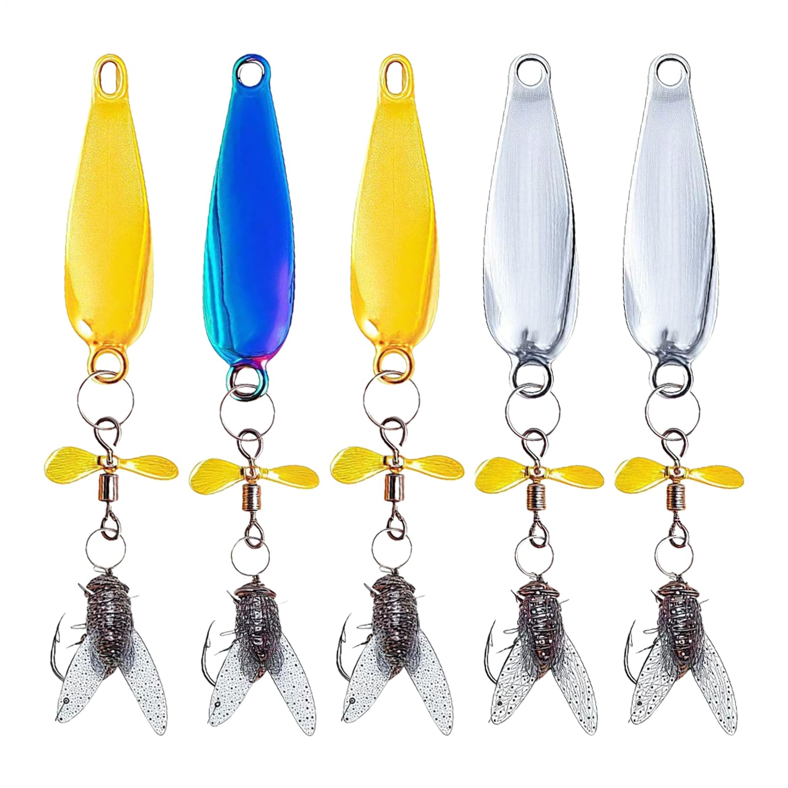 Esca Spinner Pesca | Kit Esca Spinner Metallo 5 Pezzi per trota luccio persico, esca riflettente per trota lago Shad Bass fiume luccio lucioperca Crappie salmone