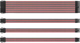 Black and Red Braided Sleeved Cables PSU Extension Cable Kit 30cm Modular PSU Cables with 1x24 PIN 2x6+2 PIN 1x4+4 PIN for ATX Power Supply