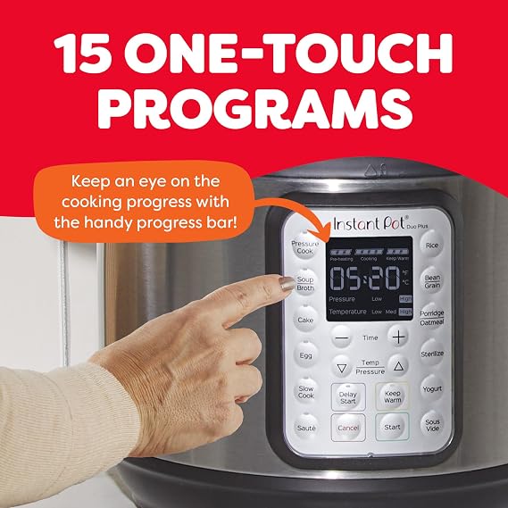 Instant Pot Duo Plus 9-in-1 Multicooker, Pressure Cooker, Slow Cook, Rice Maker, Steamer, Saute, Yogurt, Warmer & Sterilizer, Includes App with Over 800 Recipes, Stainless Steel, 6 Quarts