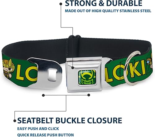 Vista 4 de Buckle-Down Collar de perro Hebilla Kawaii Loki Pie Pose Texto Verde Amarillo Multicolor, DC-SB-THAI-WTHAI-WTH024-1.0-L, 1" Ancho - Se adapta a