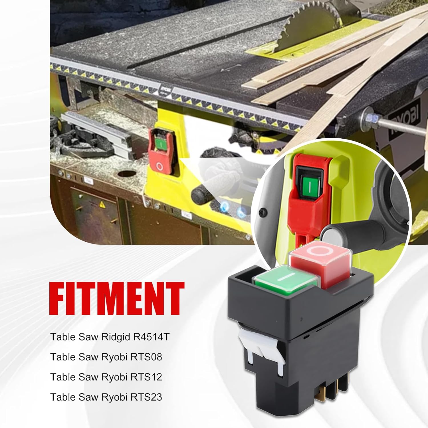 Table Saw Push Button Switch Compatible with Table Saw Ridgid R4514T Ryobi RTS08 RTS12 RTS23, Replacement for 089240028147, 127V 18A T85/55 (6-Pins)