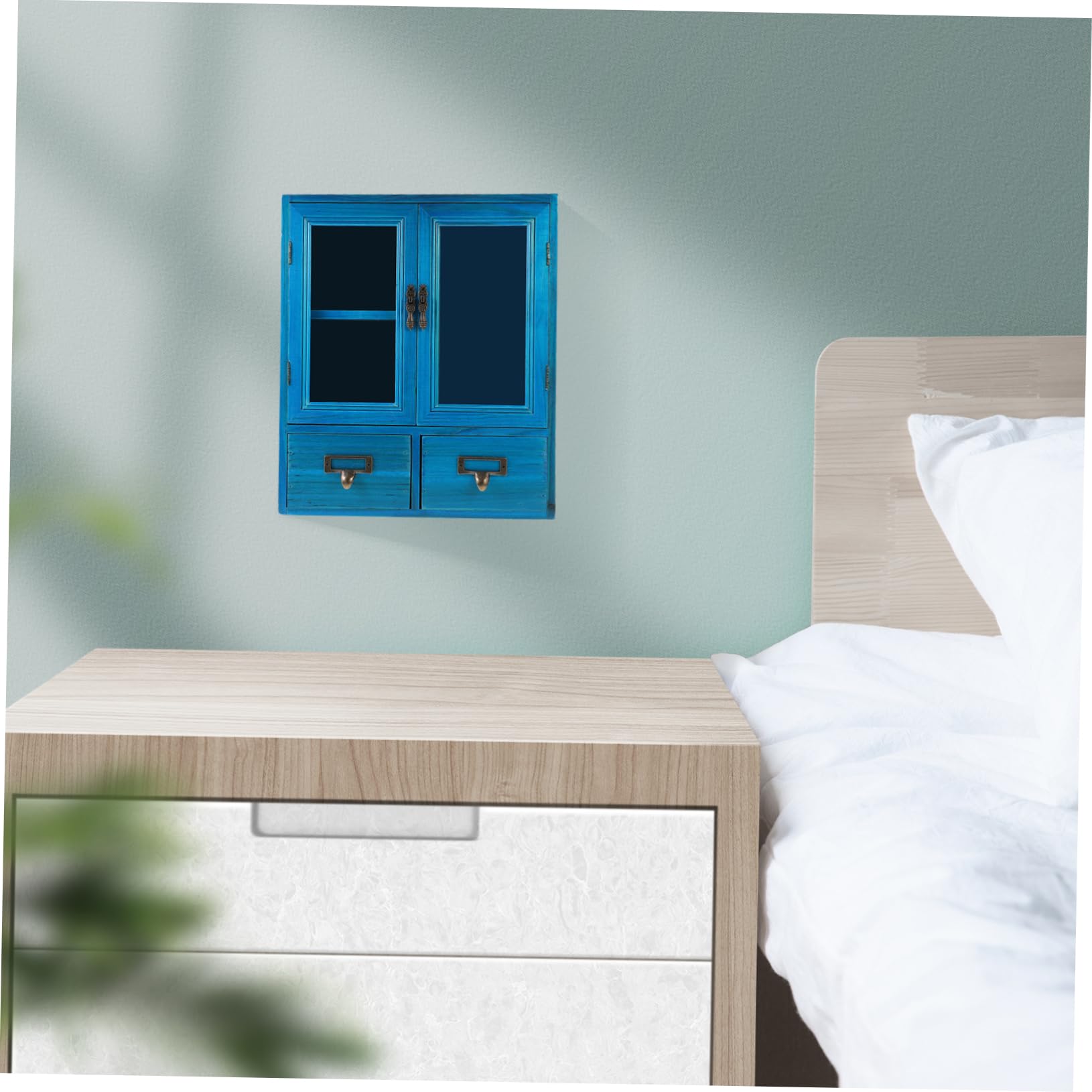 Veemoon Kleiner Hängeschrank im Vintage Stil mit Großem Fassungsvermögen Platzsparend Doppeltür Design Dekorativer Wandschrank für Wohnzimmer und Flur