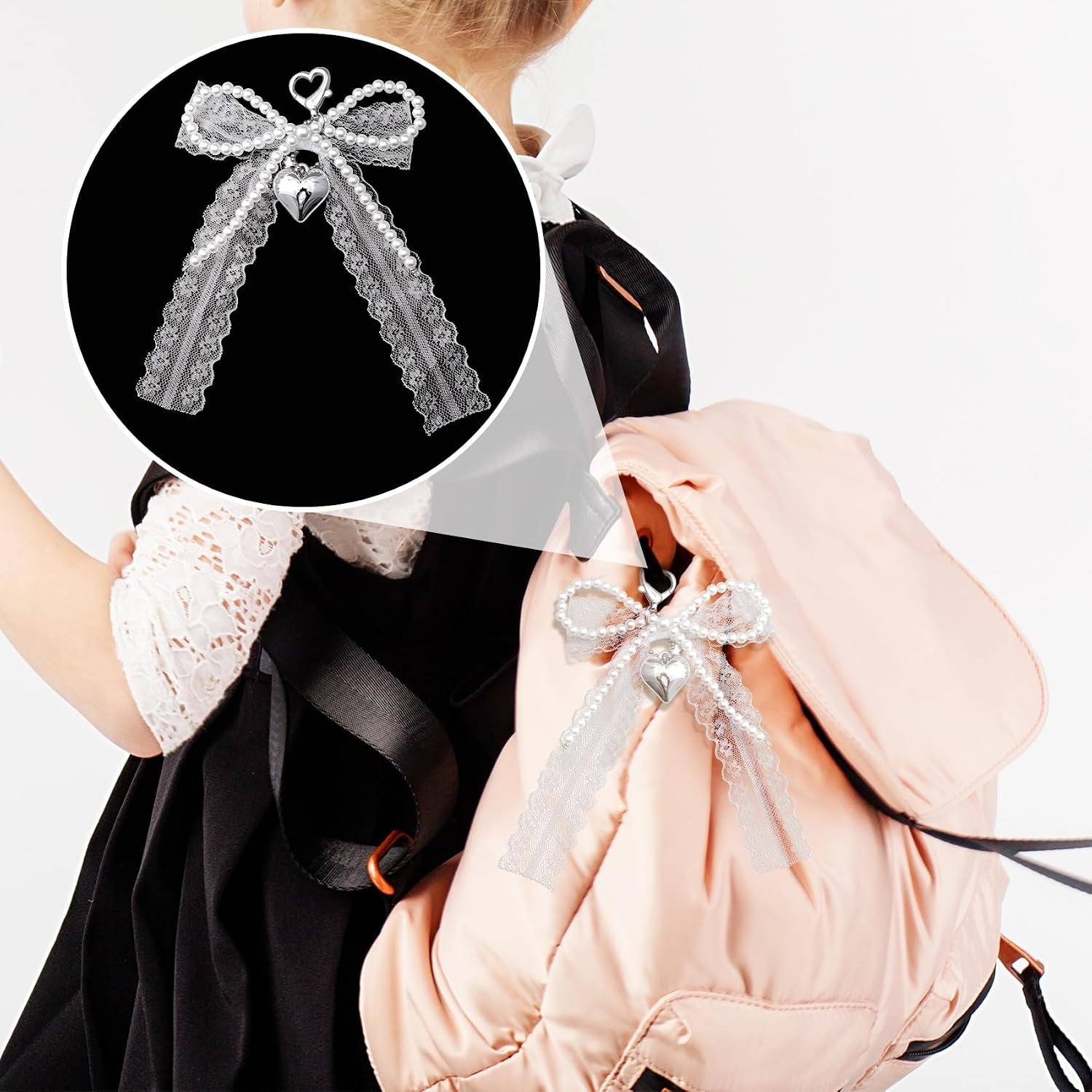 Lace Pearl Bow Keychain for Women image 5