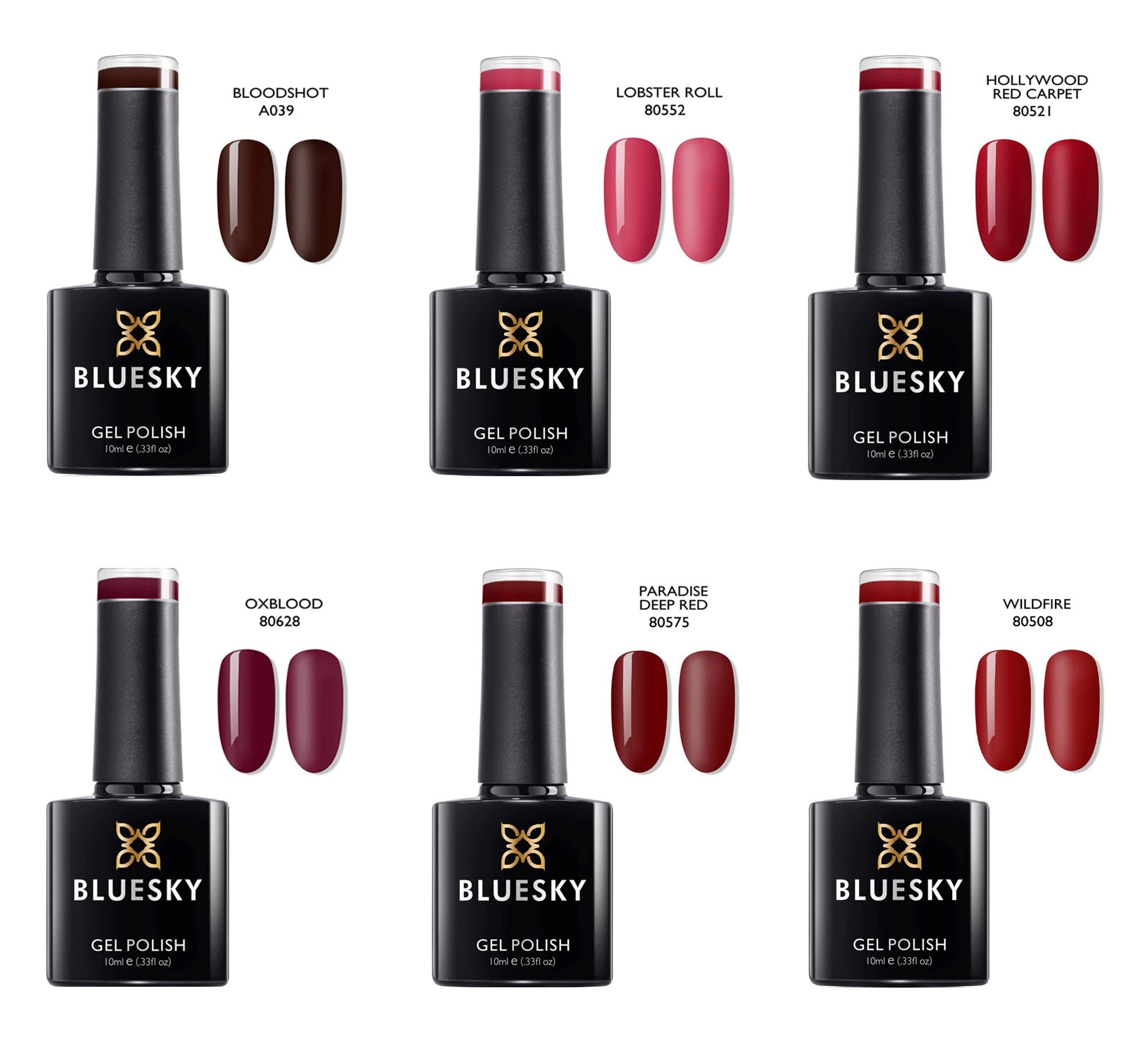 BLUESKY Gelnagellack Set | 5/6 UV Lacke zum Preis von 4/5 | Gel-Nagellack für glänzende und schöne Nägel | langer Halt von bis zu 3 Wochen (BLUESKY Ruby Red 6er Set)