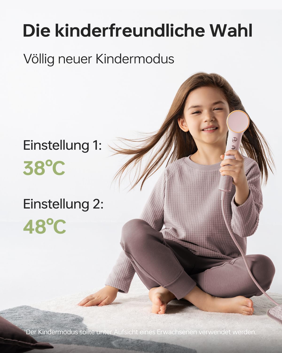Laifen Mini Haartrockner, 110.000 U/min leistungsstarker Motor mit 200 Millionen Negativ-Ionen, 299 g leicht & 61 dB leise, Kindermodus für sanftes Trocknen, schnelltrocknend, Reiseföhn (Milchrosa)