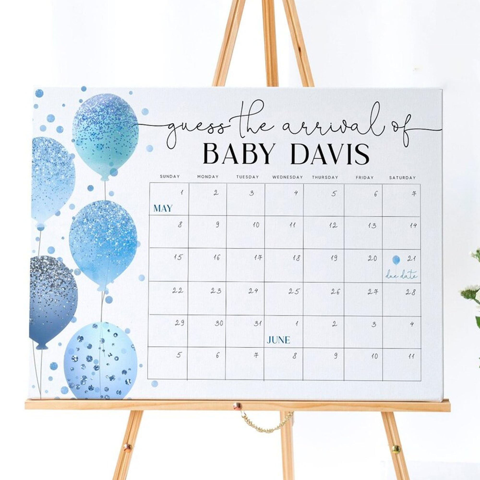 amazon-com-balloons-baby-shower-due-date-calendar-template-sign-editable-blue-glitter-balloons-guess-the-due-date-printable-baby-prediction-calendar-sign-guess-the-arrival-date-game-sign-minimalist-printable