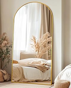 Suidia Arched Full Length Mirror, 76"x34" Floor Mirror Freestanding, Floor Standing Full Body Mirror with Stand for Bedroom, Hanging Mounted for Living Room Cloakroom, Gold