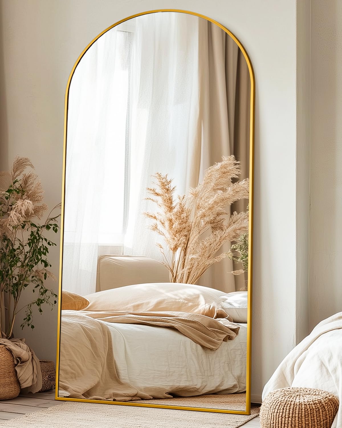 Suidia 76"x34" Arched Full Length Mirror with Stand, Full Body Mirror with Aluminum Frame, Freestanding/Leaning/Wall-Mounted, Floor Mirrors for