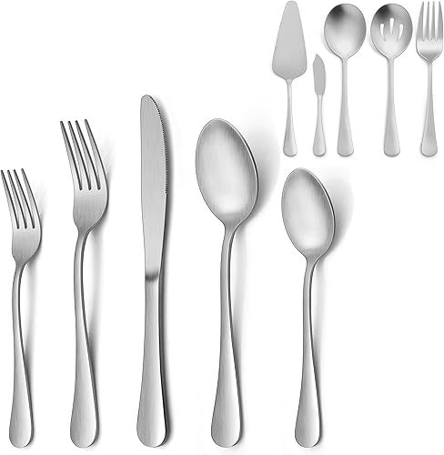 LIANYU - Juego de cubiertos de 25 piezas con utensilios de servir, juego de cubiertos para 4, incluye cuchara para tenedor, utensilios de comedor