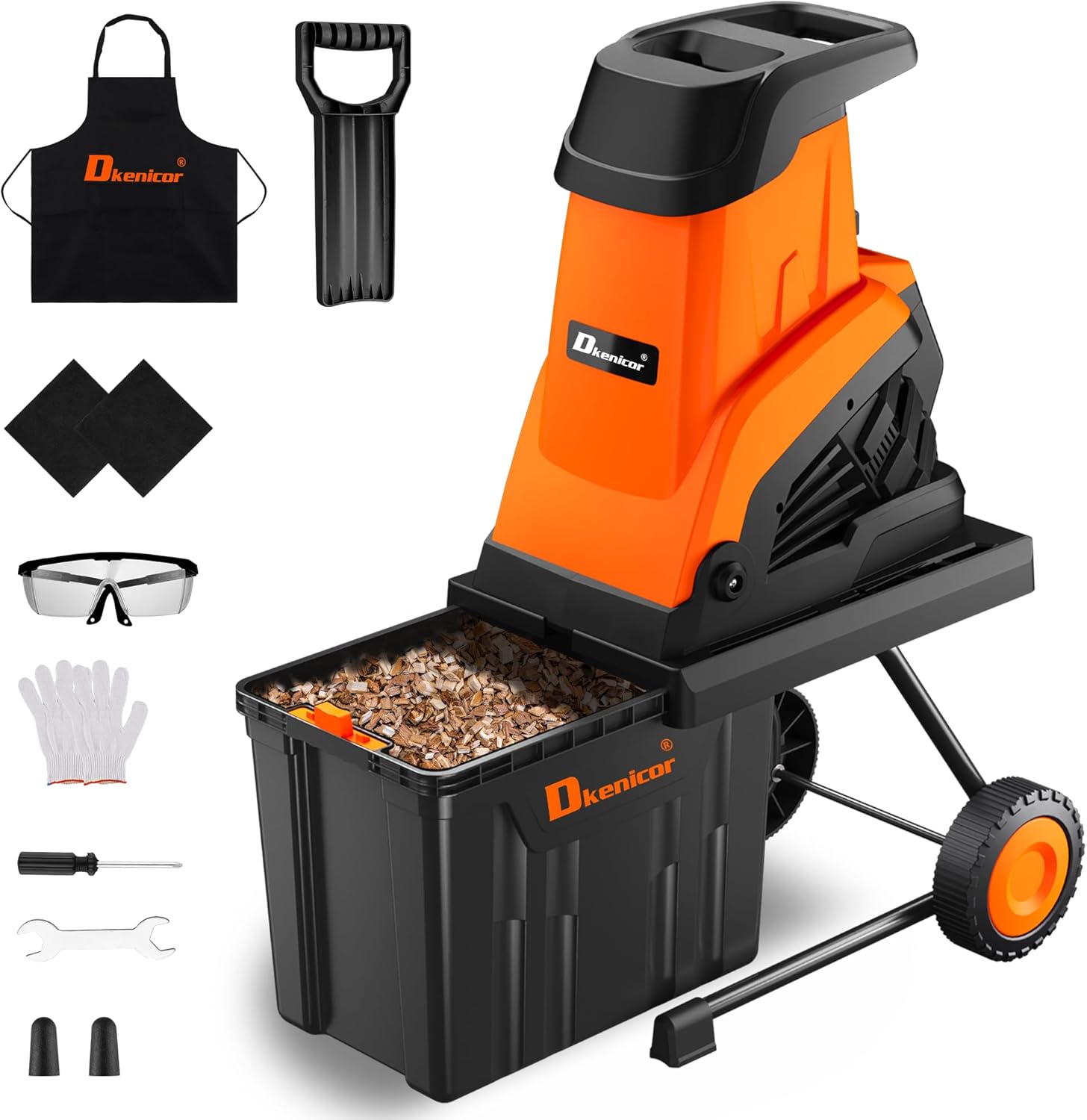 Wood Chipper Shredder,1800W Cut Diameter of 1.77inch with 10 Gallon Collection Bin 15-Amp Electric Wood Chipper Shredder for Easy Cleanup Ideal for Branches, Leaves,Yard Waste, Orange