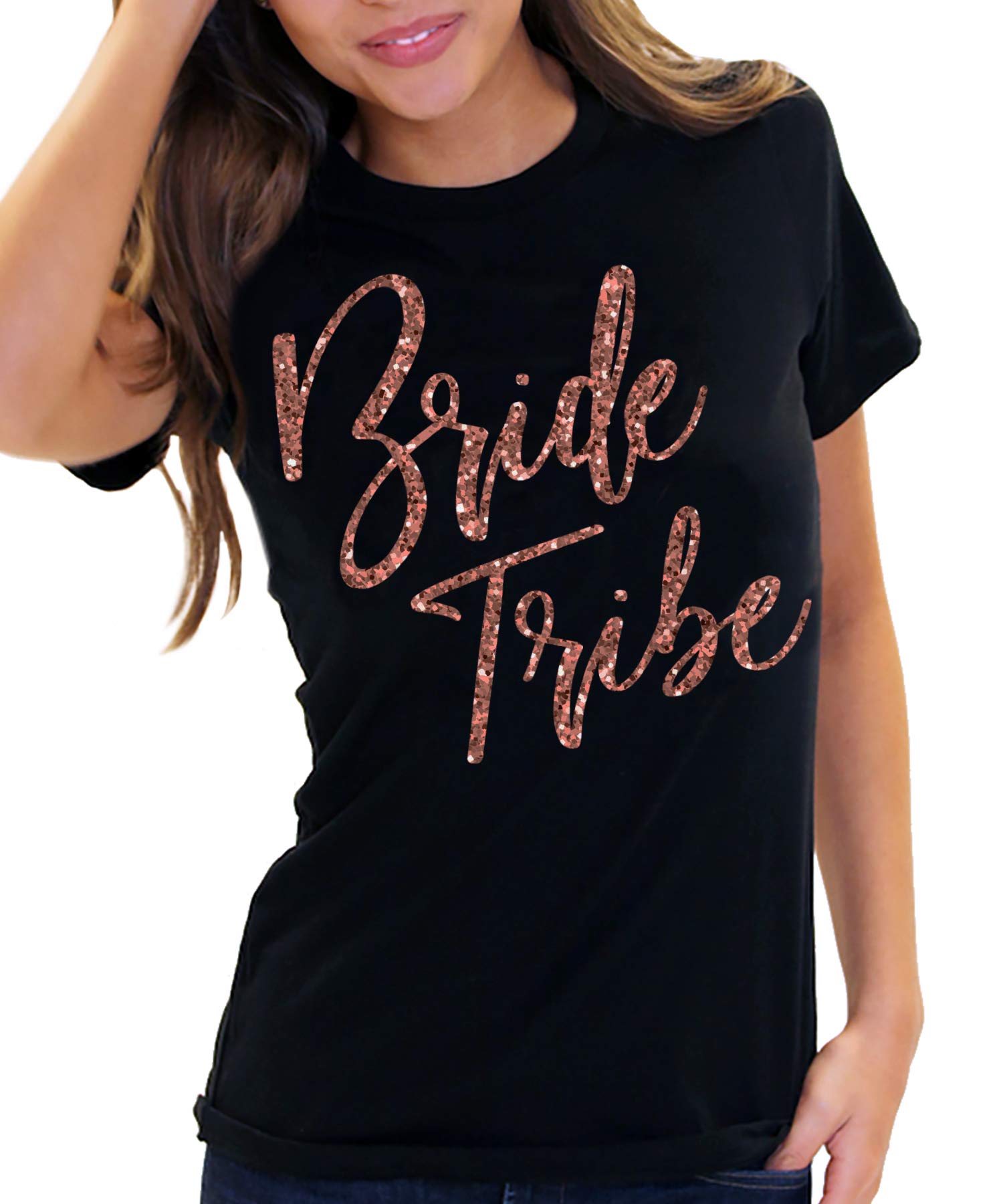 RhinestoneSashBride & Bridal Party Shirts - Bride Tribe Wedding Tees for Bridesmaid, Maid of Honor - Rose Gold Bachelorette Party T-Shirt
