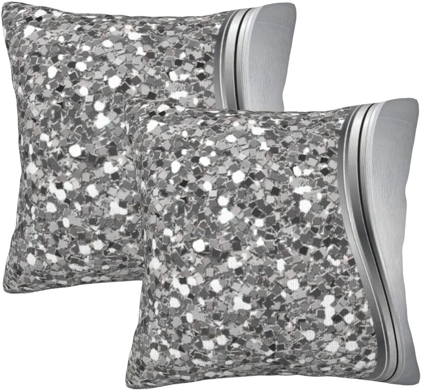 Oudrspo As Pic Set Of 2 Silver Faux Glitter Glam Bling Home Decorative Throw Pillow Covers Cushion Covers For Bedroom Sofa Living Room 18X18 Inches
