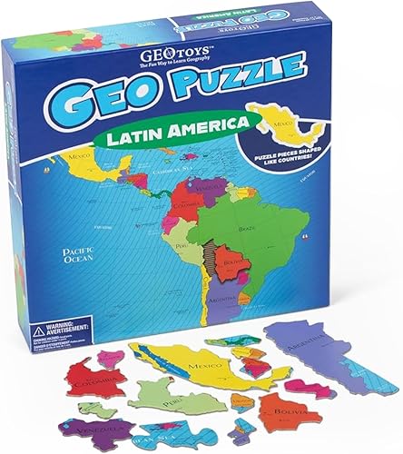 GeoToys GeoPuzzle, rompecabezas con forma de América Latina, rompecabezas de geografía de 50 piezas, juego de geografía, rompecabezas de mapas,