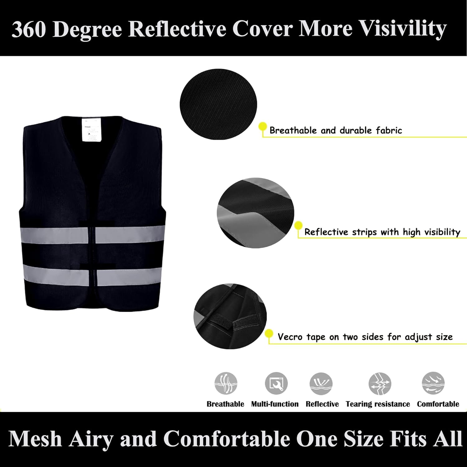 Black Safety Vests 10 Pack - Reflective High Visibility Construction ANSI Class 2 Work Vests for Men,Woman,Hi Vis Mesh and Neon Silver Strip - Image 6