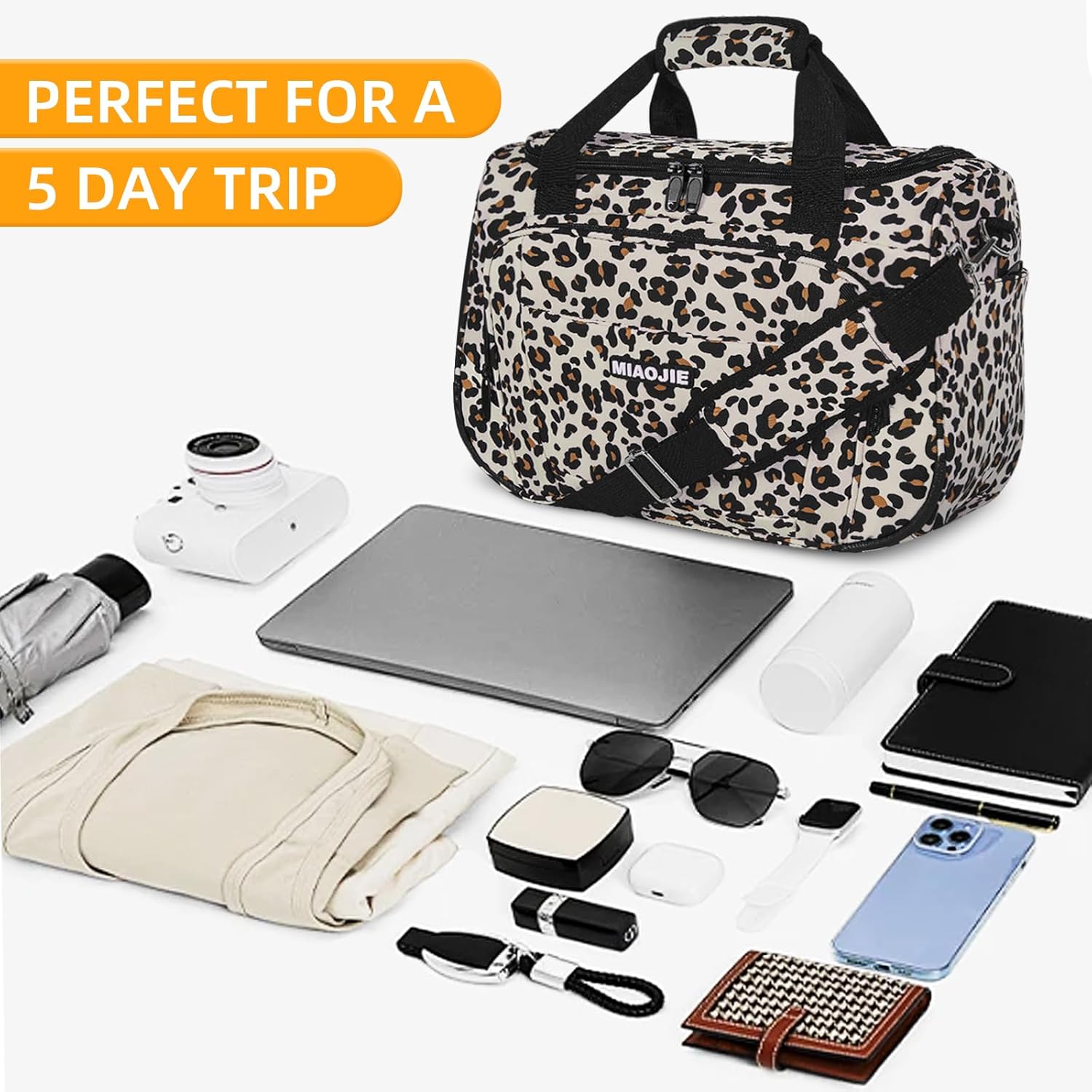 Underseat Carry On Luggage Lightweight Travel Tote Weekender Bag Overnight Duffle Bag for Travel, Travel Essentials Personal Item Travel Bag for Women and Men,Leopard-16Inch - Image 6