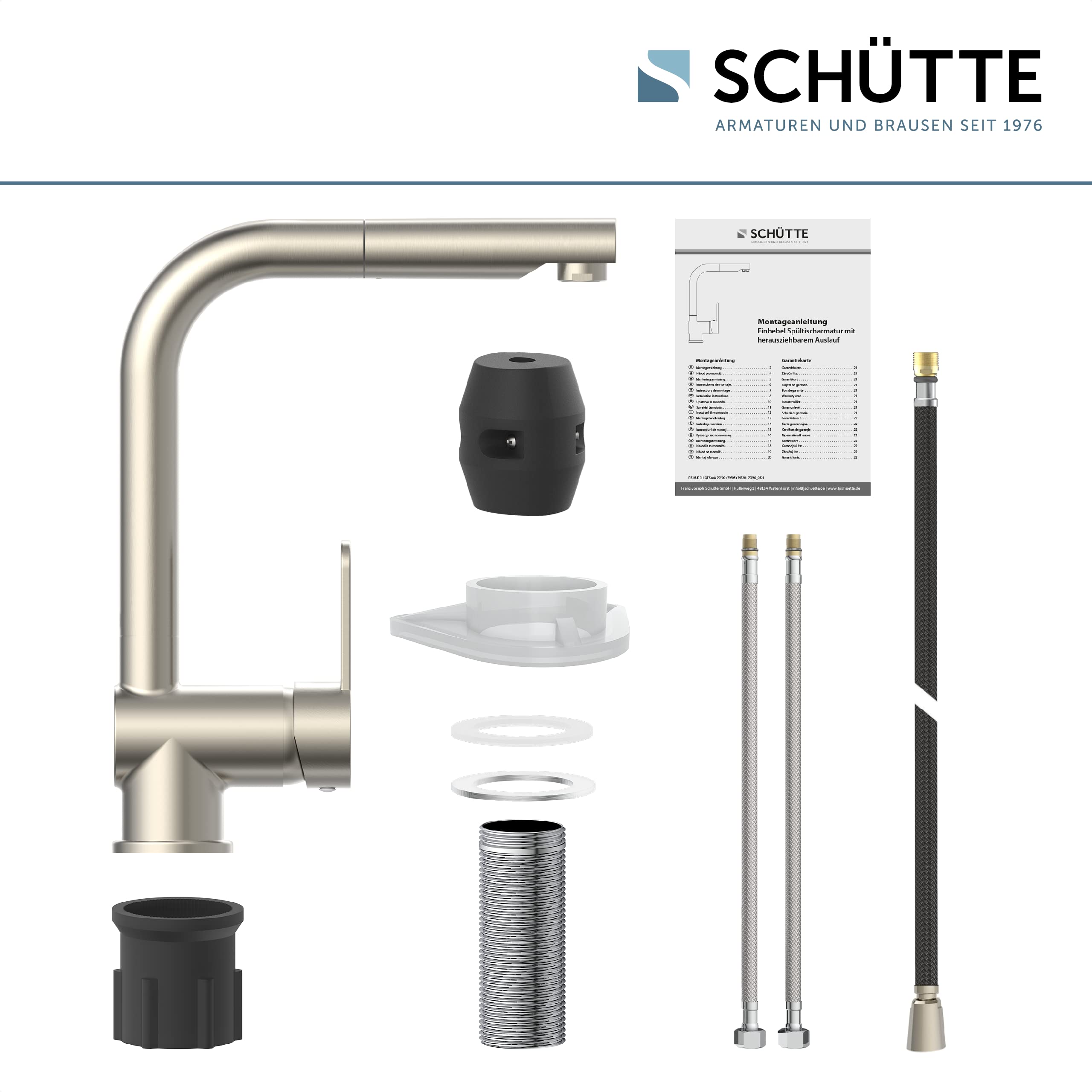 SCHÜTTE London Robinet Cuisine avec Douchette Extensible Mitigeur Rabattable Mitigeur Robinet Evier de Cuisine avec Douchette, Rotative à 360° Froid & Chaud Disponible, Acier Inoxydable