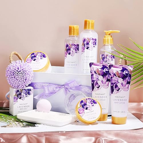 Miniatura 2 de Canasta de regalo de spa de baño cestas de regalo de spa corporal y tierra para mujer juego de regalo de spa perfumado de lavanda con gel de ducha