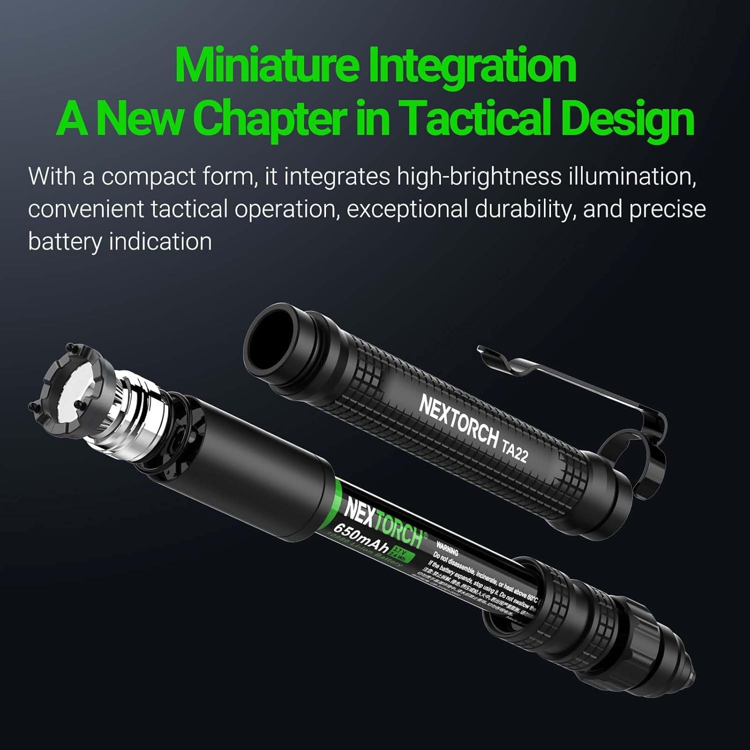NEXTORCH TA22 disassembled showing battery compartment
