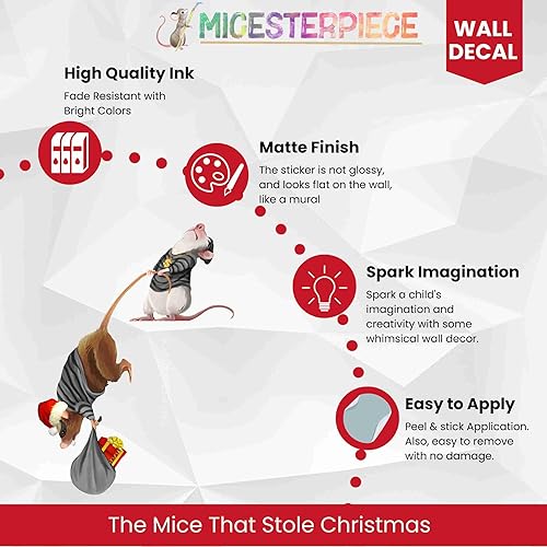 Miniatura 4 de Calcomanía de pared con texto en inglés "The Mice That Stole Christmas", decoración navideña, extraíble, amantes de la Navidad, niños, calcomanías