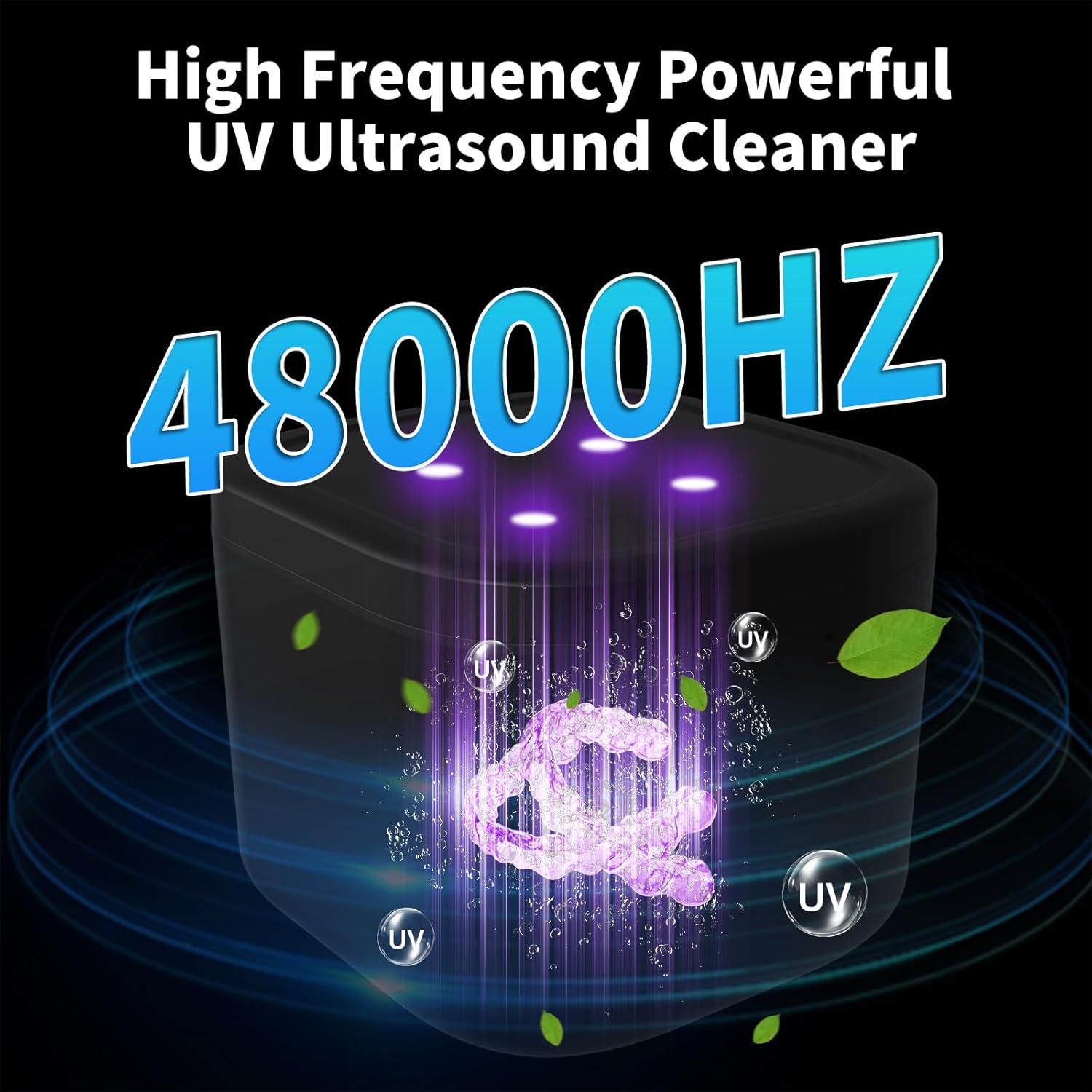 Ultrasonic Retainer Cleaner Machine, 48KHz Dental Cleaning Pod for Denture, Mouth Guard, Aligner, Night Guard, Braces, Toothbrush Heads, Jewelry with Digital Timer & 6 Modes, 13oz Capacity, Black
