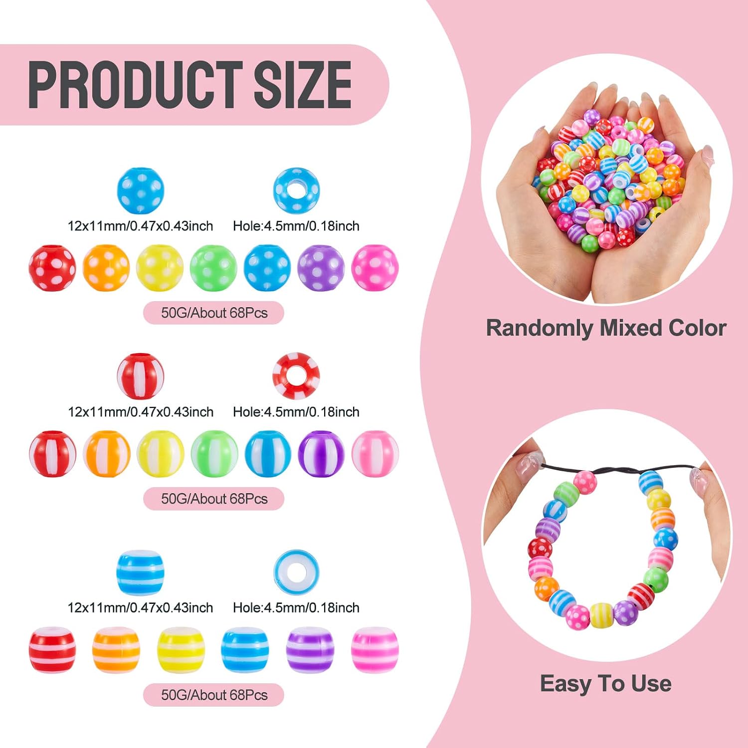 Condition photo showing Good Condition for cheriswelry 204pcs acrylic round ball beads 12mm chunky gumball loose spacer bead rainbow color striped polka dot beads for diy bracelet necklace keychain jewelry making supplies mixed color-striped&polka dot