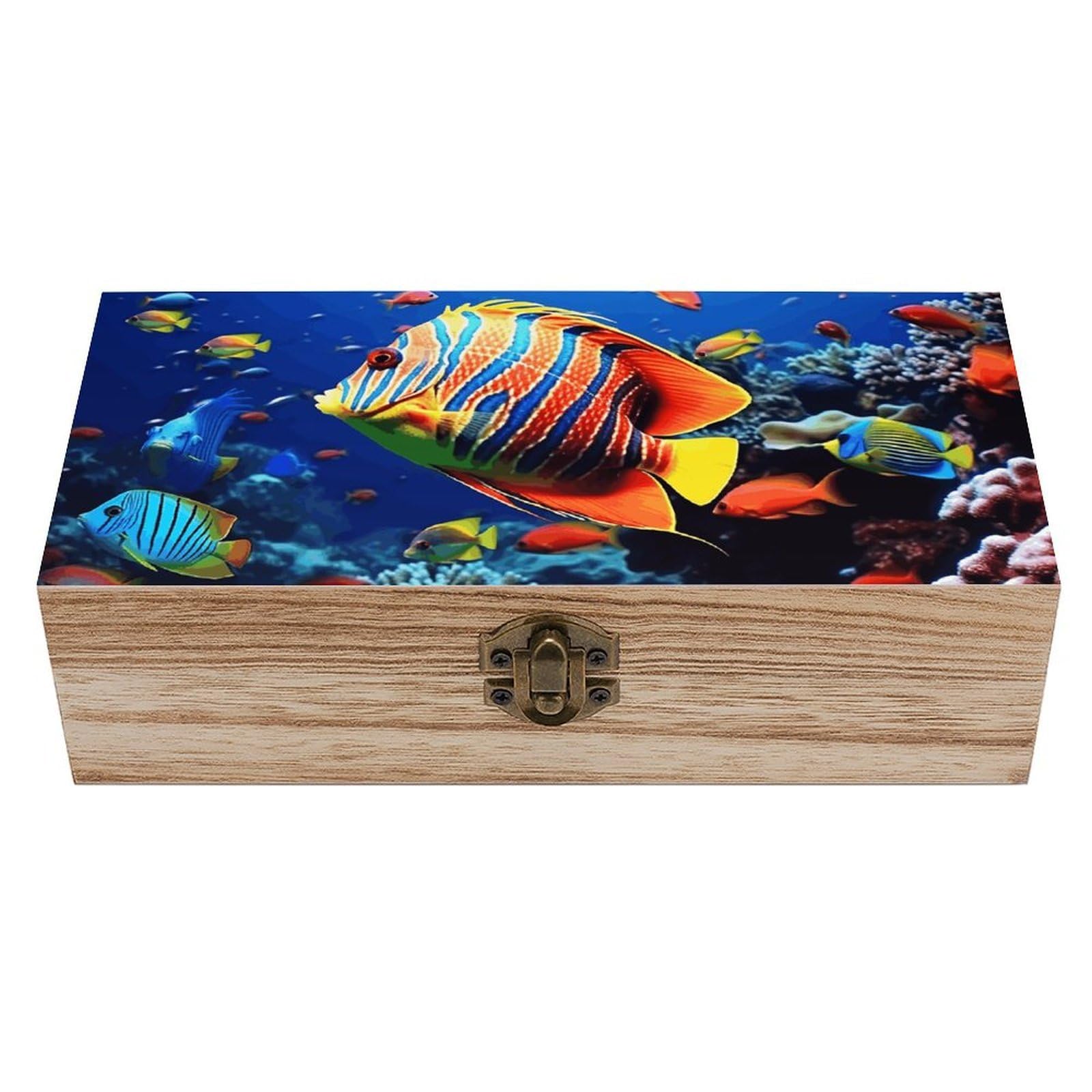 Sea Fishes Wooden Storage Box Exquisite Durable Wood Gift Case Sturdy Vintage Jewelry Wooden Chest for Art Hobbies Storage Keepsake Gift