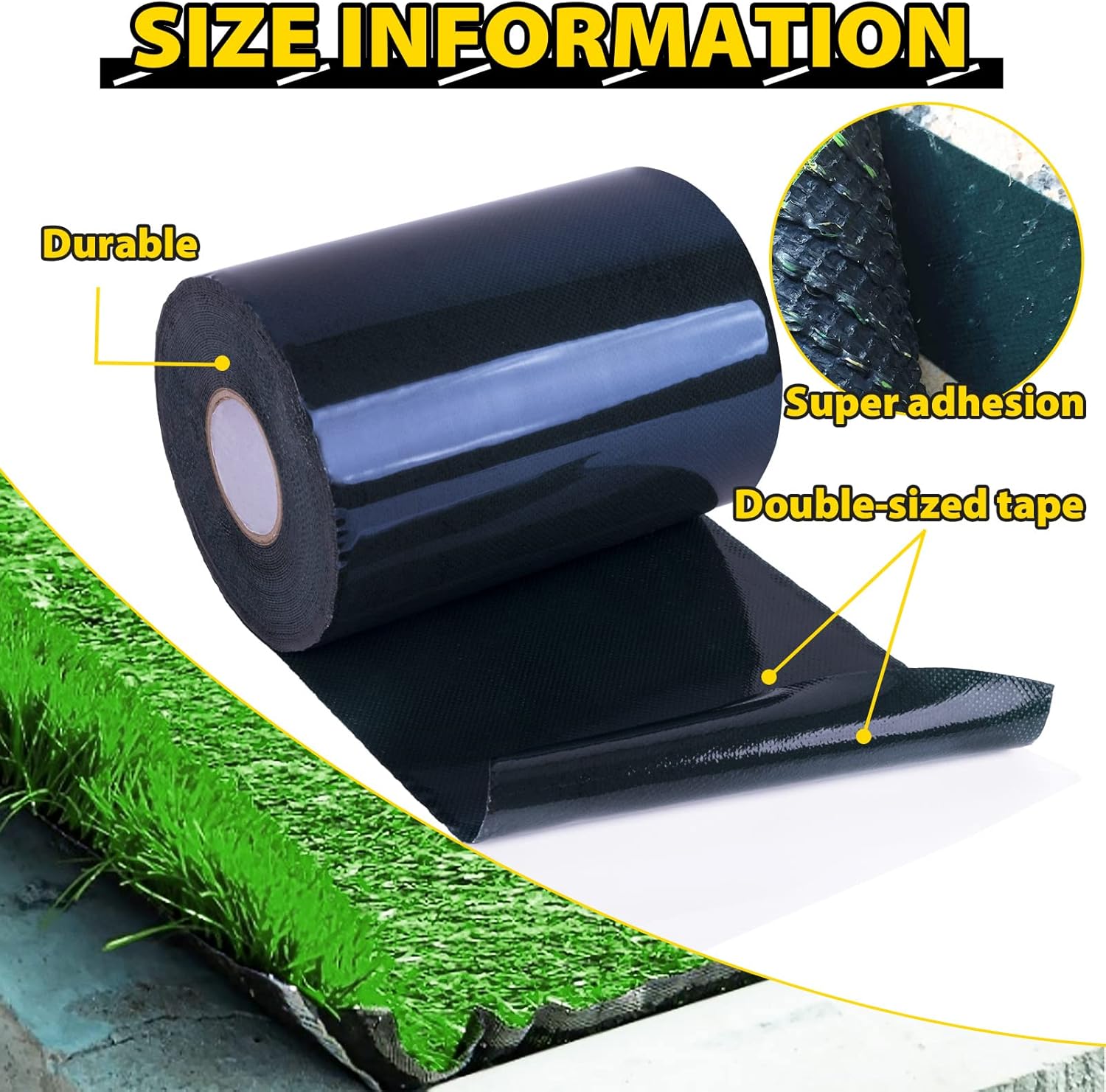 Kikerike Artificial Grass Tape Self Adhesive Double Sided, 6 Inch Width x 393 Inch Long Synthetic Turf Seaming Tape Jointing Fixing Green Lawn Mat Rug, Connecting Fake Grass Carpet