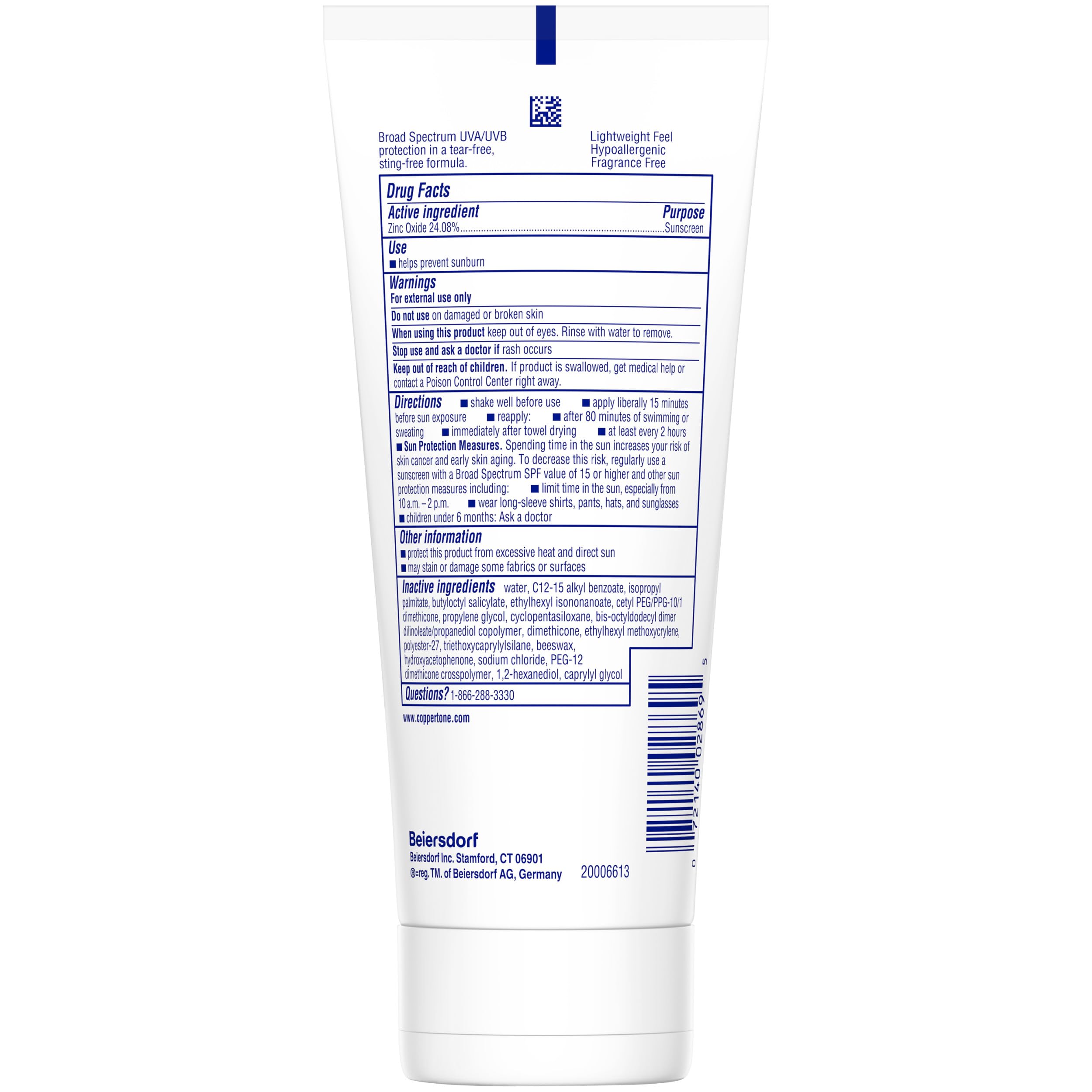 Coppertone Sport Sunscreen Lotion LSF 50, Zinkoxid, Mineral-Sonnenschutz, wasserabweisend, LSF 50, 150 ml Tube