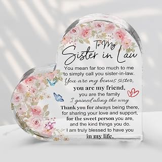 Sister in Law Gifts, to My Sister Acrylic Heart Sign Keepsake Presents from Brother, Thanksgiving Christmas Wedding Gifts Desk Decorations (Colorful-to my sister in law)