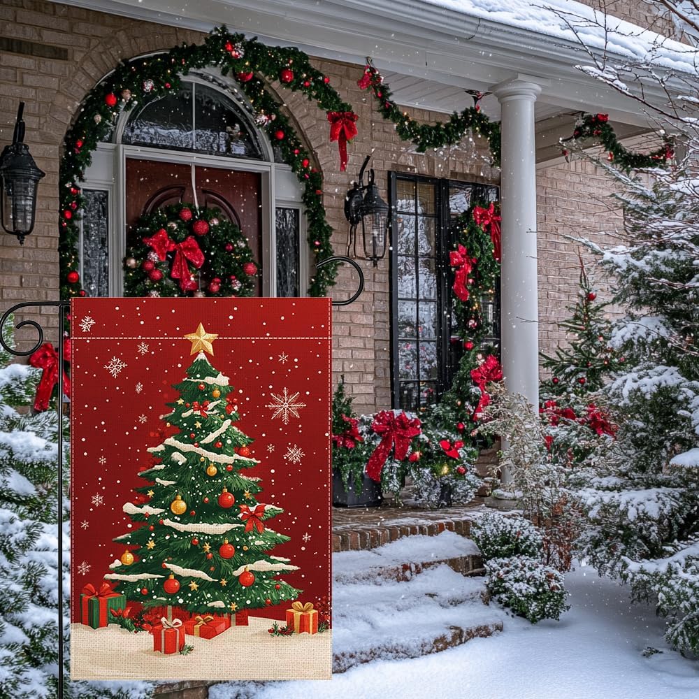 Winter Christmas Tree Garden Flag 12x18 Inch Double Sided Snowflake Xmas Ball Yard Outdoor Flag House Holiday Outside Decoration - Image 3