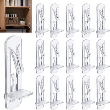 20PCS Plastic Locking Shelf Support Pegs, 5mm Self-Locking Shelf Pins, Plastic Cabinet Shelf Clips, Clear Bracket Clips for Kitchen, 5mm Peg x 5/8" Thick Shelves